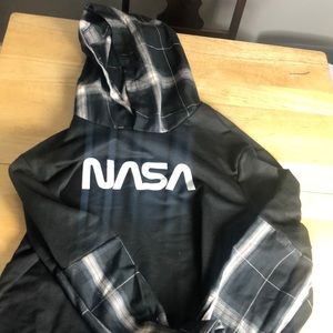 Light hoodie with nasa logo and plaid hood